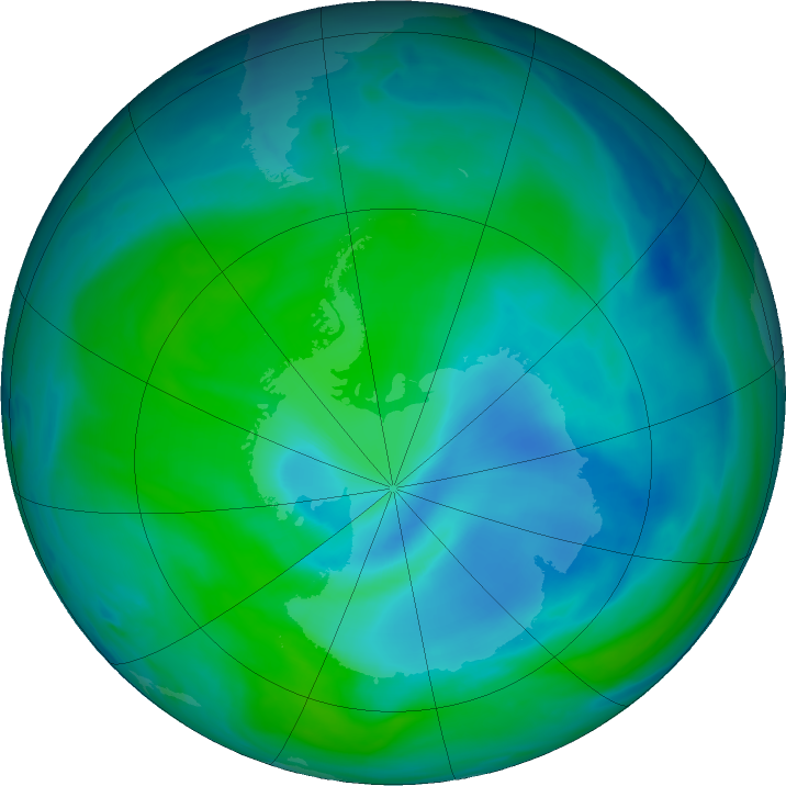 Antarctic ozone map for 25 December 2021